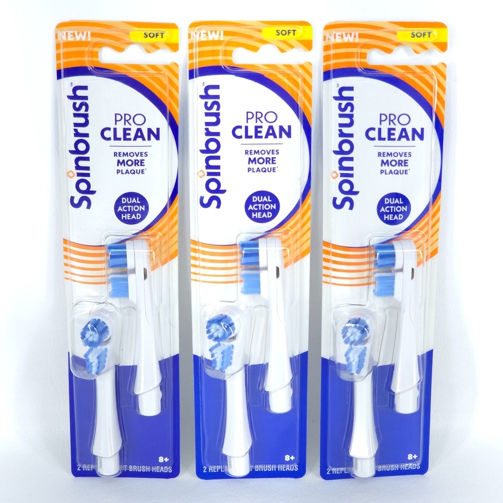 3x Spinbrush Pro Clean Replacement Brush Heads Soft Deadstock Dual Action NEW